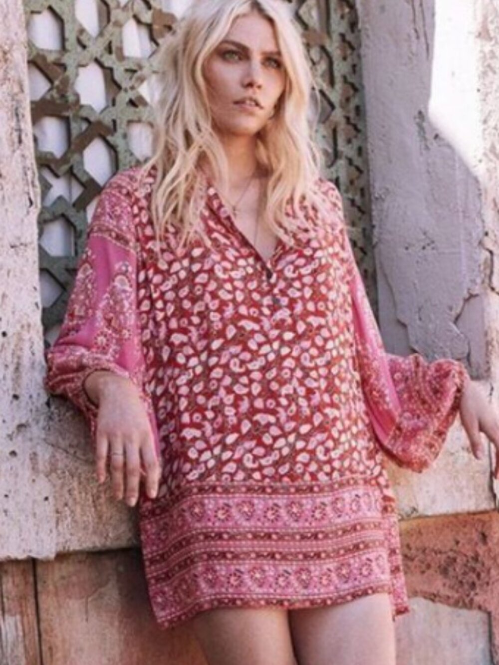 Spell Delirium Smock Mini Dress Red Coral Boho Rayon Small NWOT